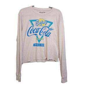 Coca-Cola Graphic Print Screen Long Sleeve Tee Raw Hem Size M NWT
